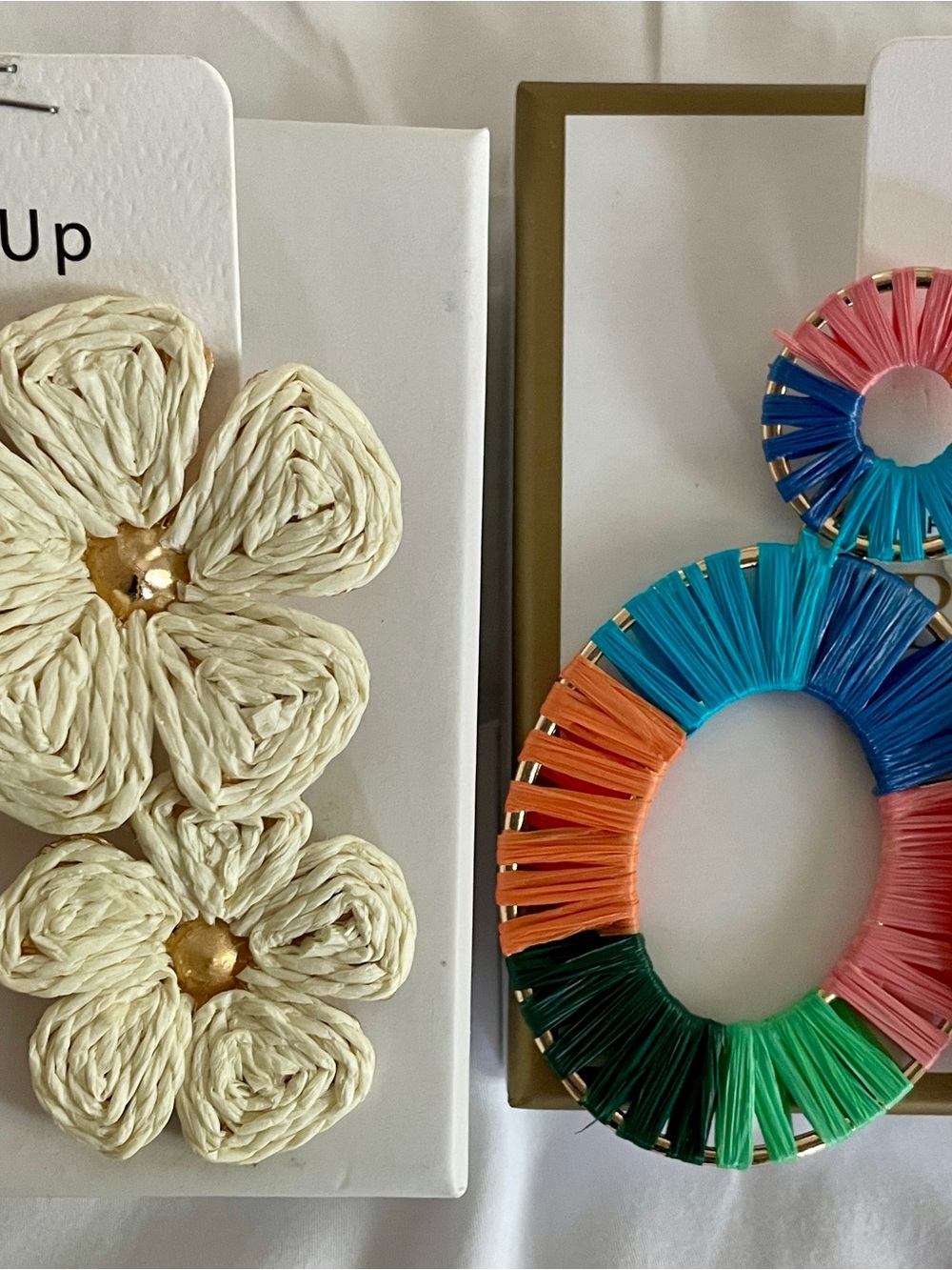 Hoop Earring Set- Raffia Multicolor + Cream Flowers